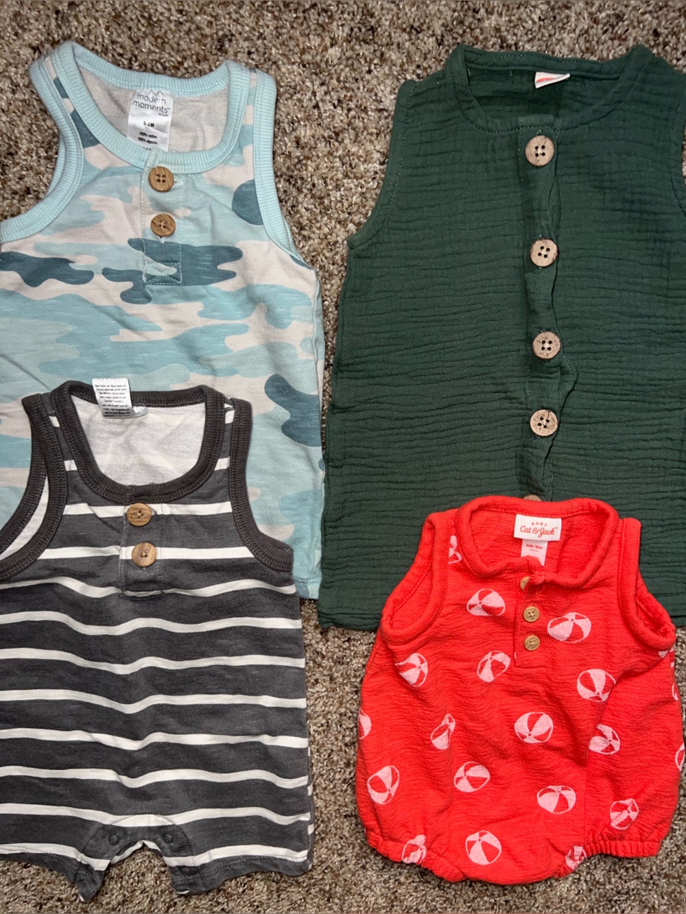 Baby Boy Tank Top Rompers Bundle Newborn 0-3 Month Cat & Jack Cotton Summer